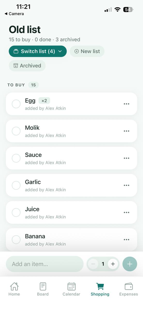 Nest shopping list with quantities and a switch list button